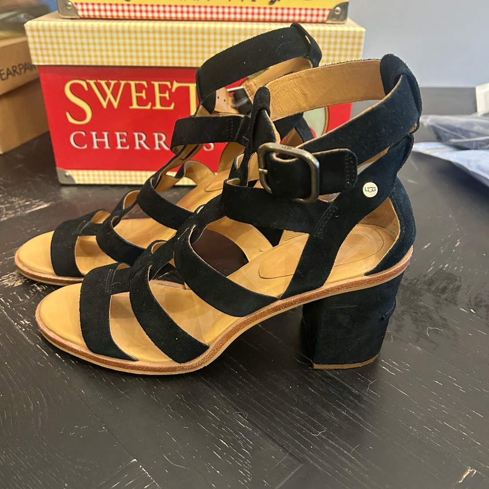 UGG Black Suede Strappy Heels
